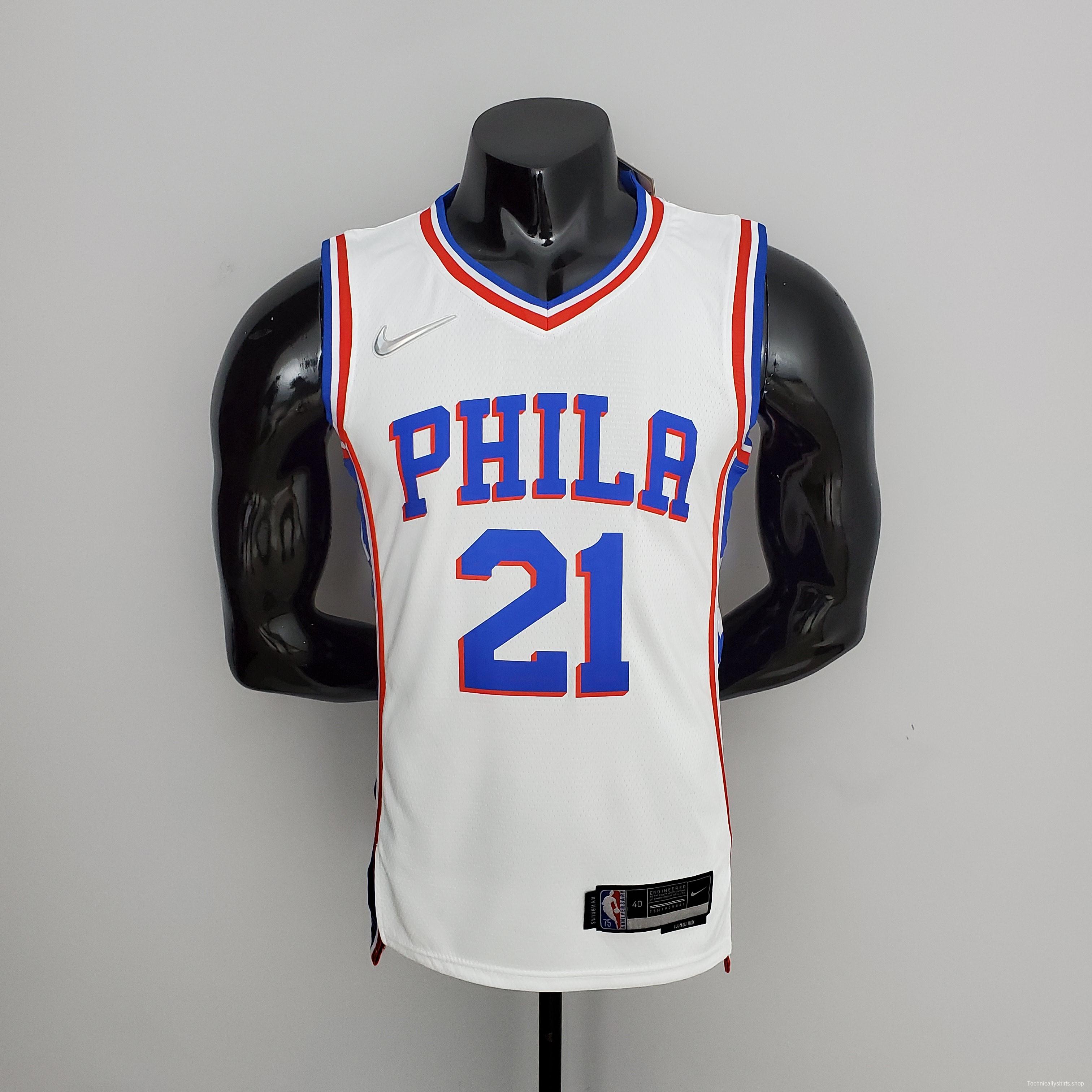 75th Anniversary Philadelphia 76ers EMBIID#21 White NBA Jersey