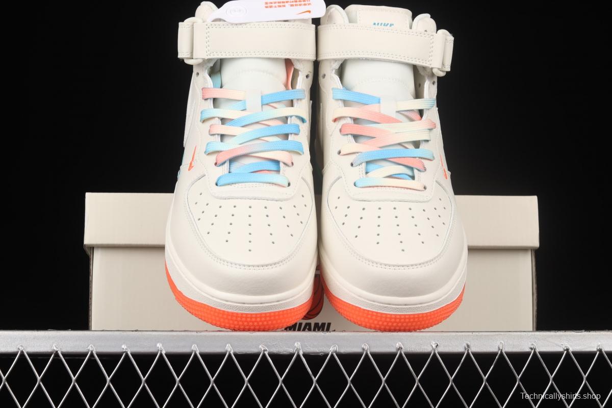 NIKE Air Force 1 Mid'07 Miami rice orange and blue medium-top casual board shoes MI9663-536