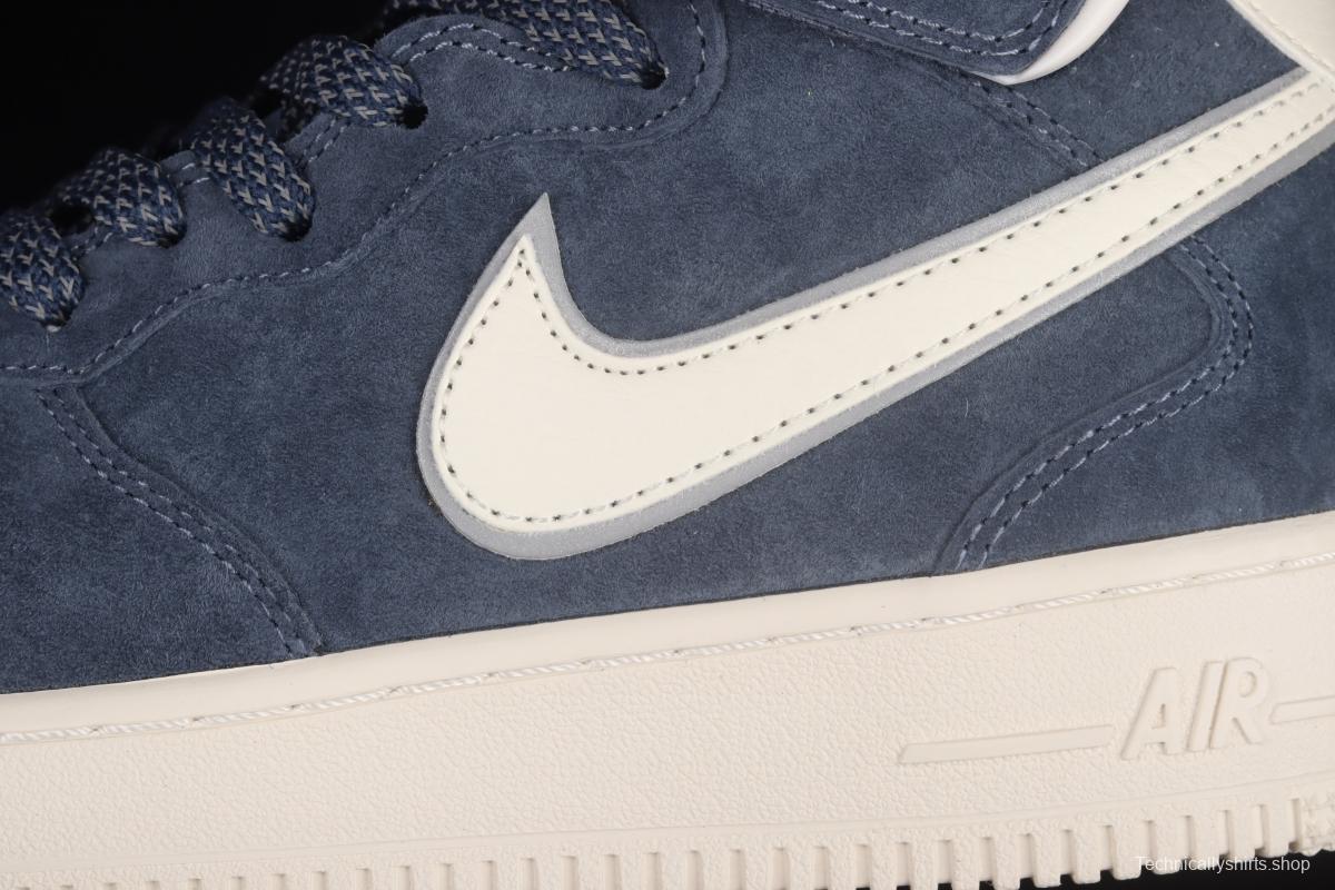 NIKE Air Force 1' 07 Mid dark blue suede 3M reflective mid-finish casual board shoes AA1118-007