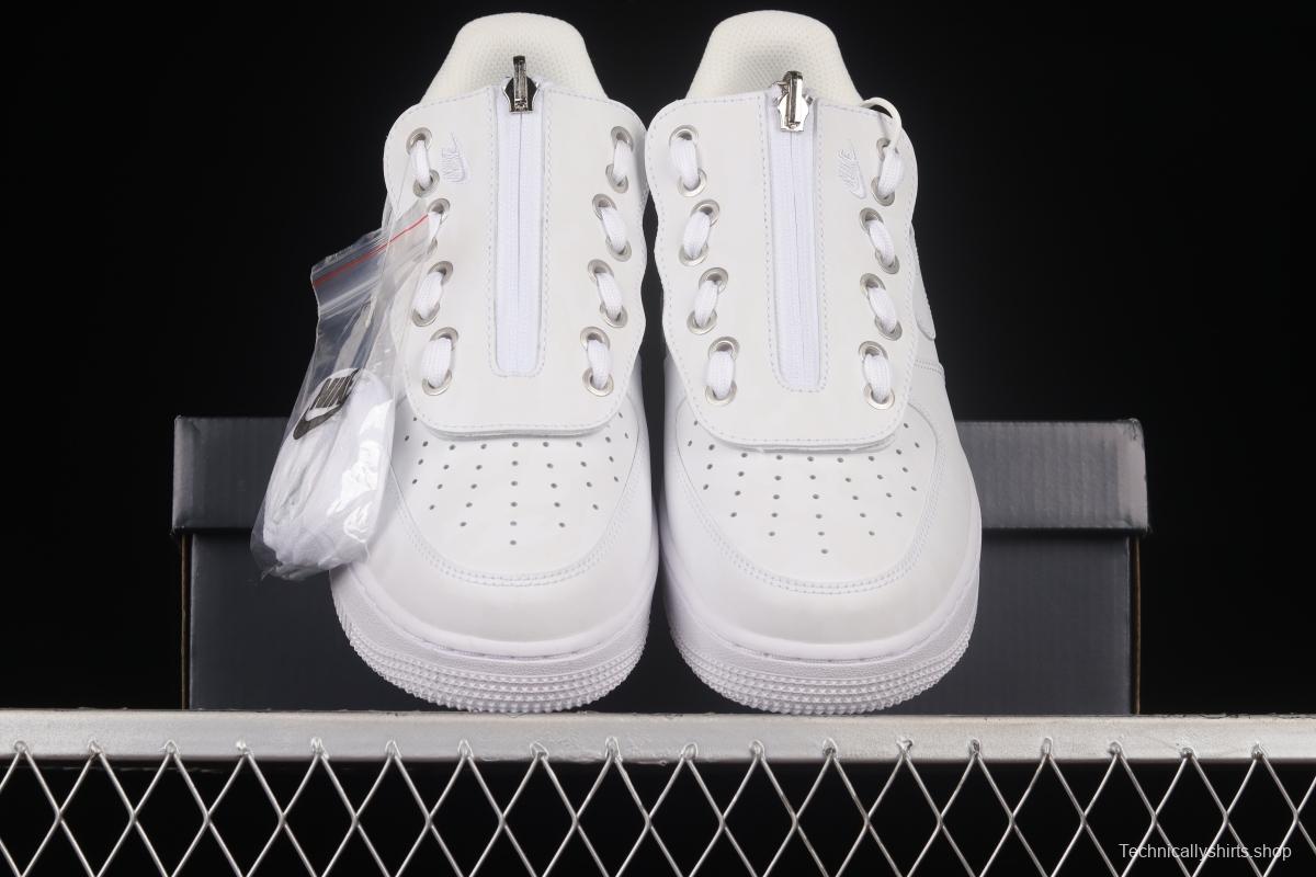 NIKE Air Force 1'07 Low Shroud zipper all white low-top casual sneakers DC8875-100