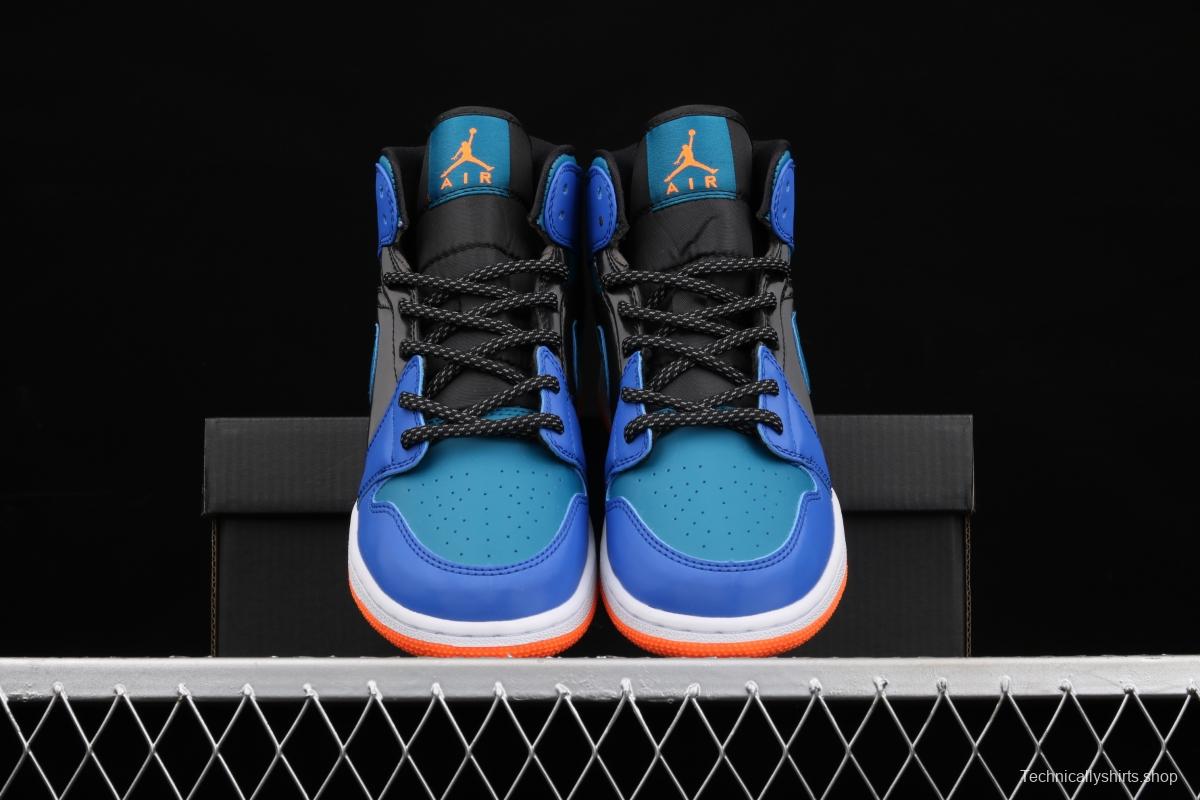 Air Jordan 1 Mid lacquered leather black blueberry Zhongbang basketball shoes 554725-440
