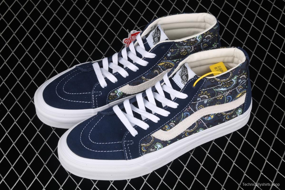 Vans Sk8-Mid Reissue cashew flower Tibetan blue color Zhongbang casual board shoes VN0A391FITN