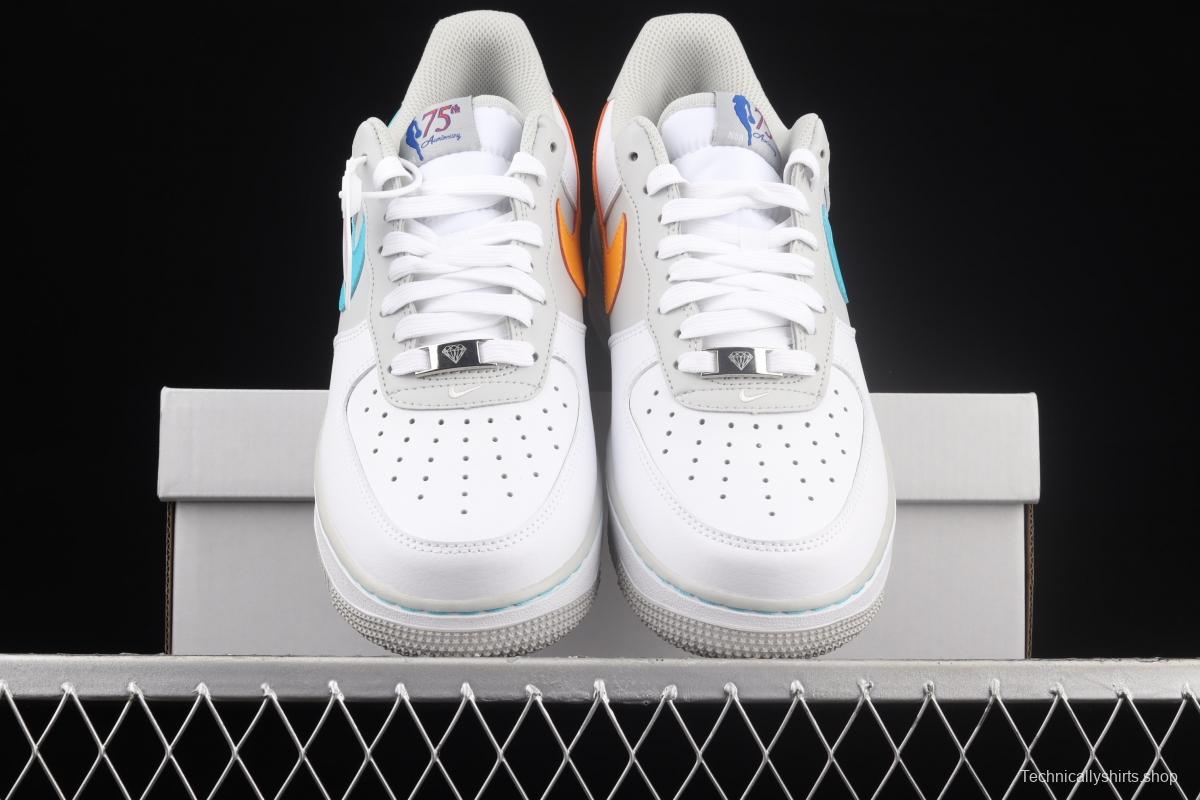 NBA x NIKE Air Force 1x 07 Low white, blue, yellow, mandarin duck hook low-top casual board shoes DC8874-100