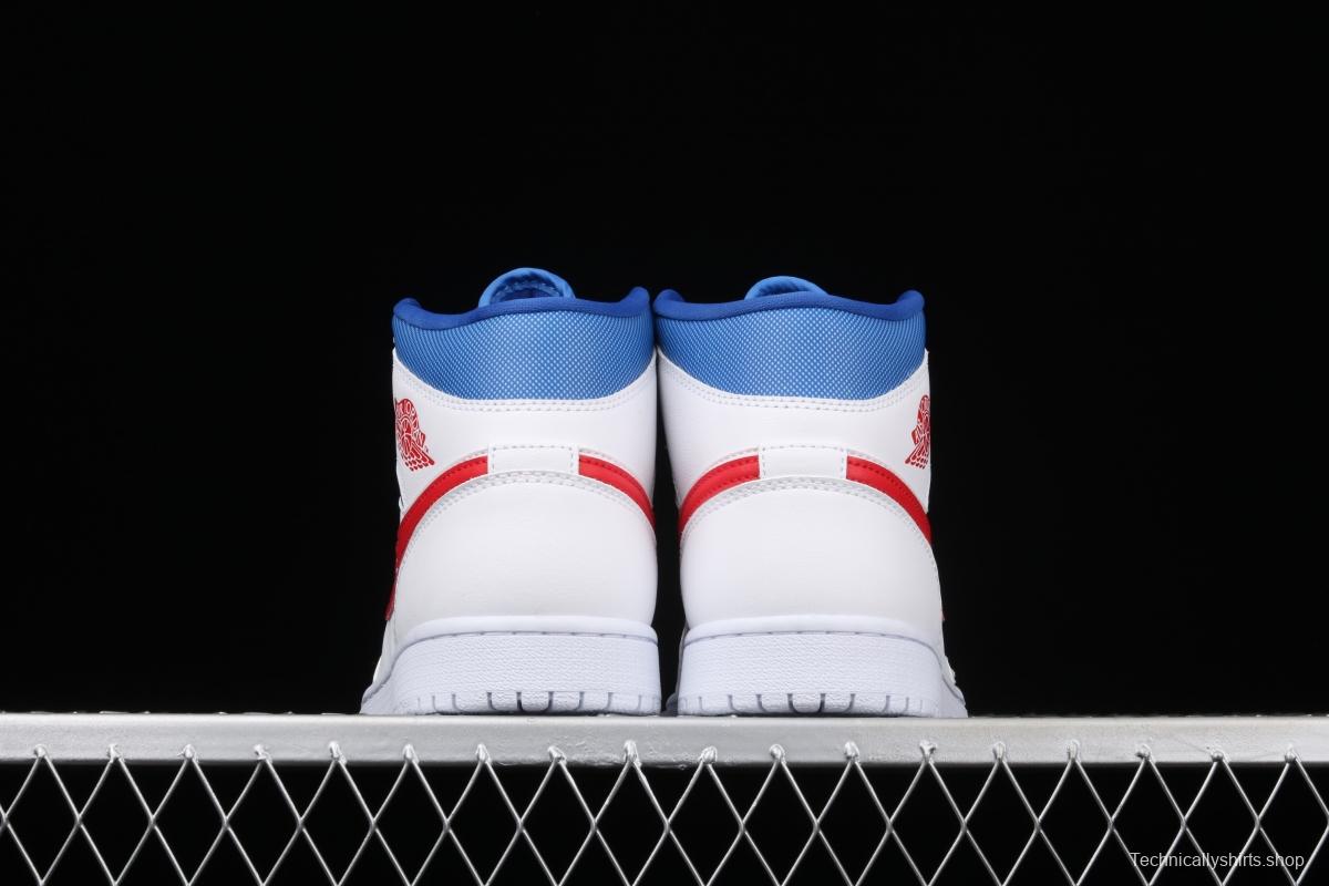 Air Jordan 1 Mid Fearless Royal White, Blue and Red Zhongbang Basketball shoes BQ6472-164,