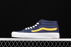 Vans Sk8-Mid blue and yellow color splicing of vintage classic canvas skateboard shoes VN0A3WM34PL