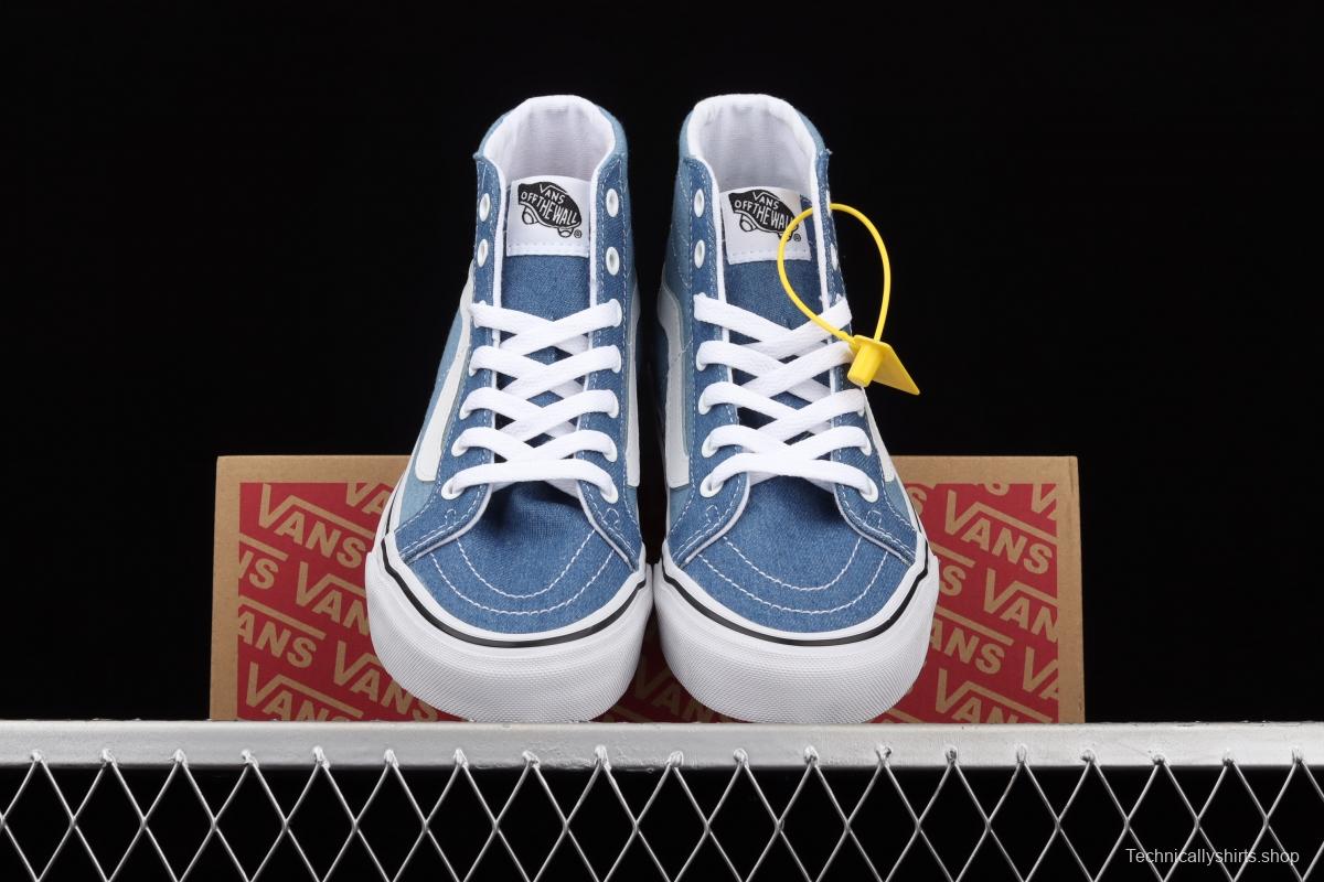 Vans Sk8-Hi Tapered series denim blue matching ultra-thin canvas high upper shoes VN0A3MV8Q691