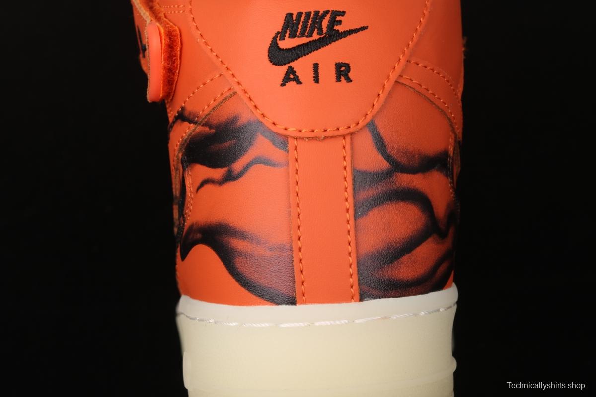 NIKE Air Force 1 Mid'07 Skeleton QS Halloween orange luminous skeleton limited casual board shoes CU8067-801