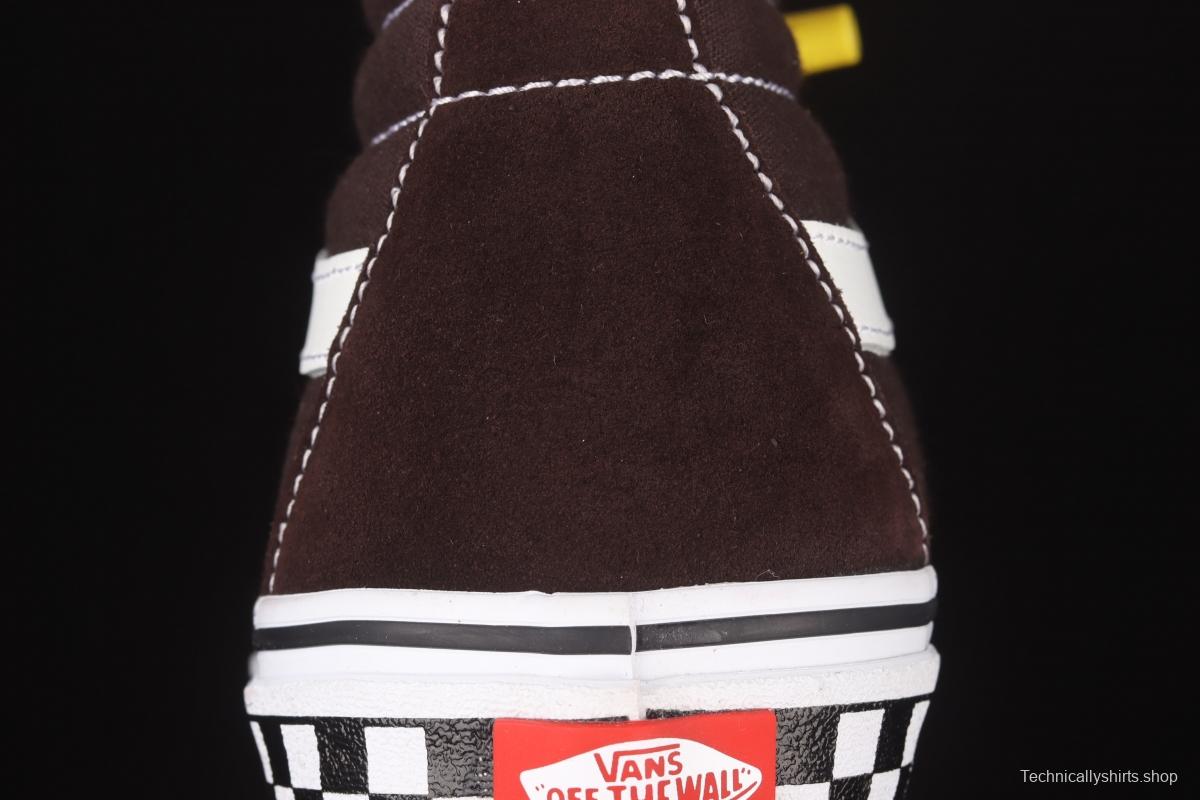 Vans SK8-Hi brown checkerboard classic series high-top casual board shoes VN0A38GEU5Z