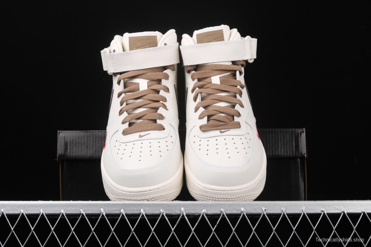 NIKE Air Force 1 Mid milky white light brown hook high top casual board shoes 808788-998