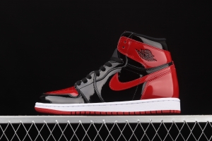 Air Jordan 1 High OG Bred Patent lacquered leather black and red high top basketball shoes 555088-063