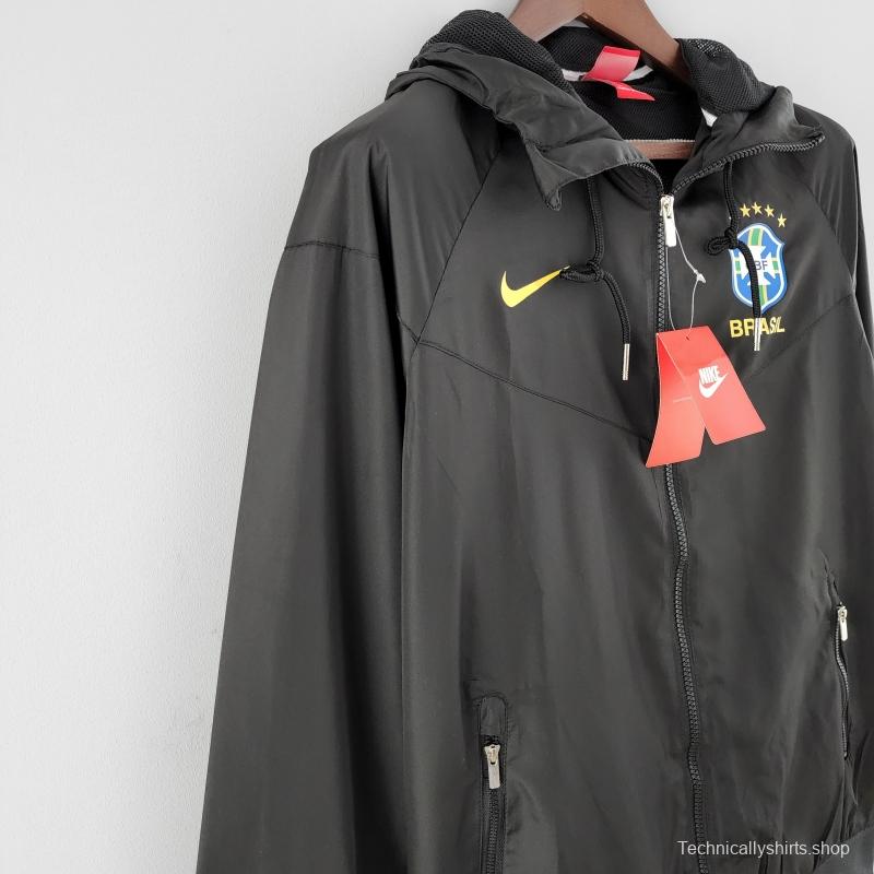 2022 Brazil Black Full Zipper Windbreaker