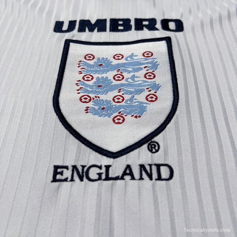 Long Sleeve Retro 1998 England Home Soccer Jersey