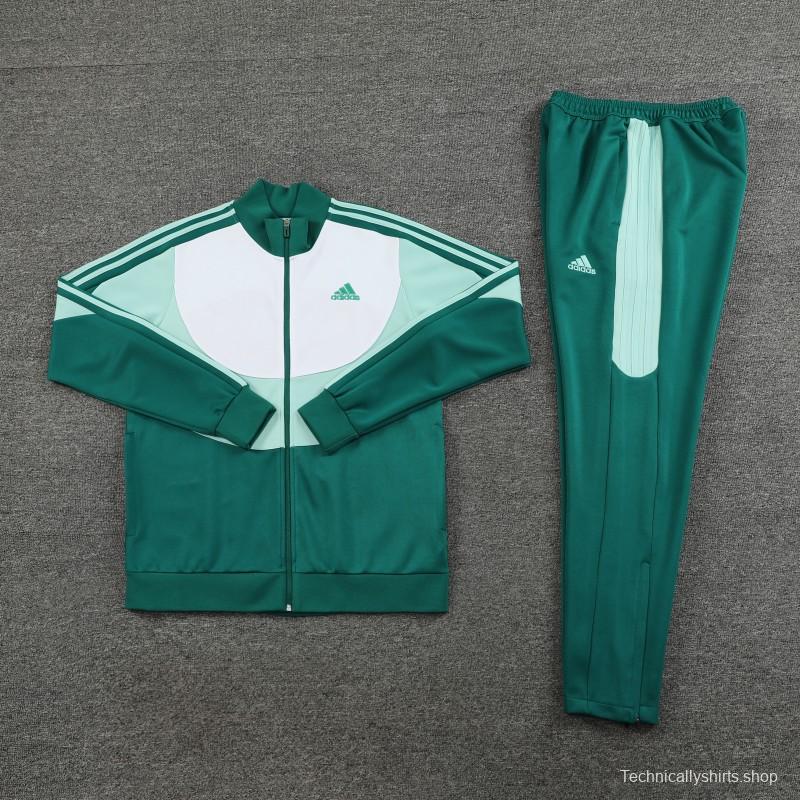 23/24 Adidas White/Green Full Zipper Hooide Jacket+Pants