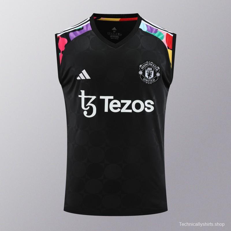 24/25 Manchester United Black Vest Jeresy+Shorts