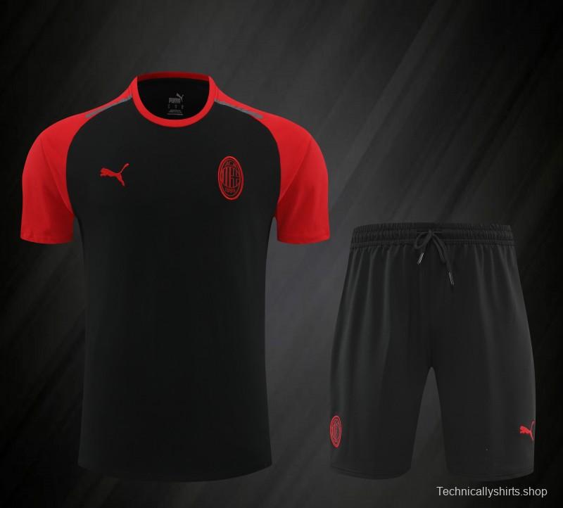 23/24 AC Milan Black/Red Cotton Short Sleeve Jersey+Shorts