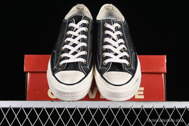 Clot x Fragment Design x Converse Custom Triple Collaboration Low-Top Sneakers with Distressed Black Silk and Brier Pattern - A10925C