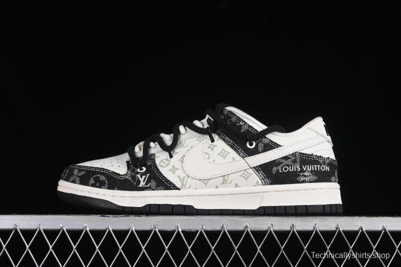 Nike SB Dunk Low LV Collaboration - Black Denim Print Anniversary High-End Custom Low-Top Casual Skate Shoes - SJ2068-238