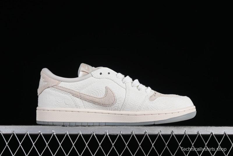 Nike CP3 x Air Jordan 1 Low AJ1 Floral Embossed White Casual Sneakers - FZ0455-200