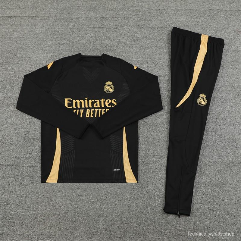 24/25 Real Madrid Black/Golden Half Zipper Jacket+Long Pants