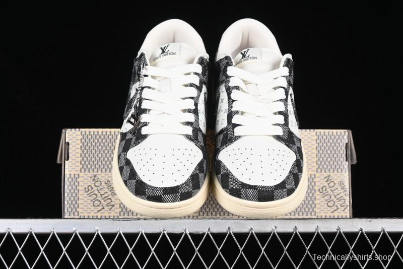 Nike SB Dunk Low LV Collaboration - Black Checkerboard Anniversary Custom Low-Top Casual Skate Shoes - XB3802-353