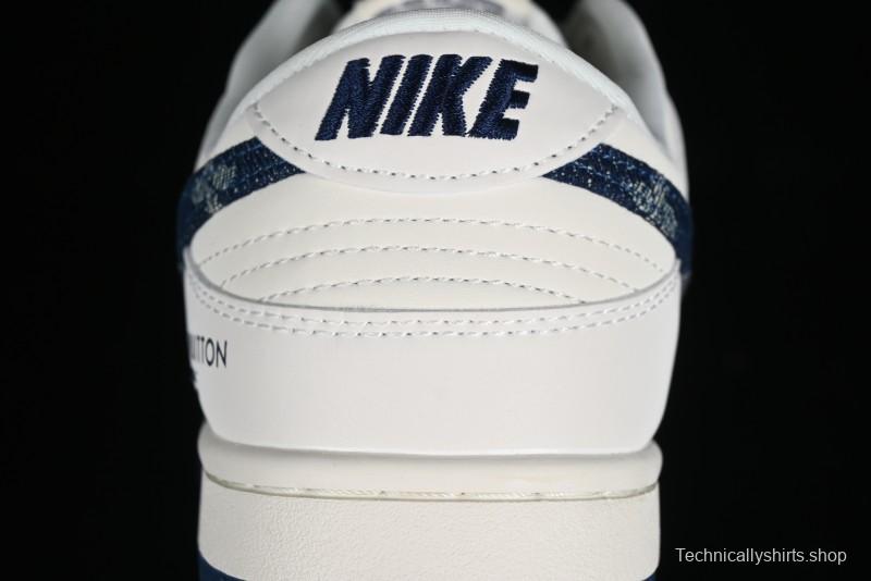 Nike SB Dunk Low LV Collaboration - Dark Blue Denim Anniversary High-End Custom Low-Top Casual Skate Shoes - XP3802-335