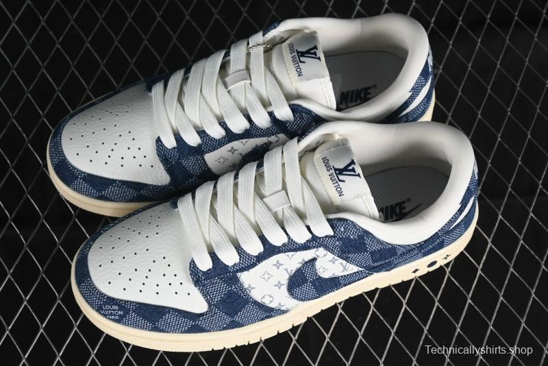 Nike SB Dunk Low LV Collaboration - Denim Checker Anniversary High-End Custom Low-Top Casual Skate Shoes - JH8310-949