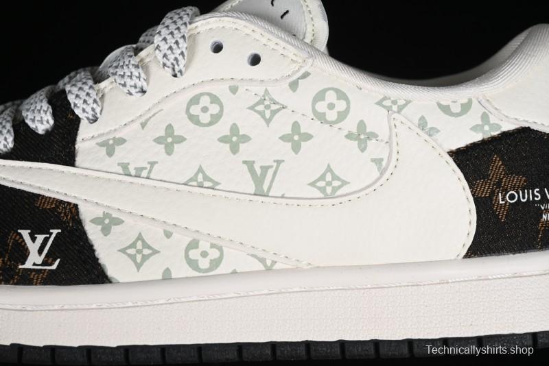 Nike Travis Scott x Fragment Design x Air Jordan 1 Low OG SP AJ1 LV Classic Black Gold Low-top Casual Sneakers - SJ2068-103