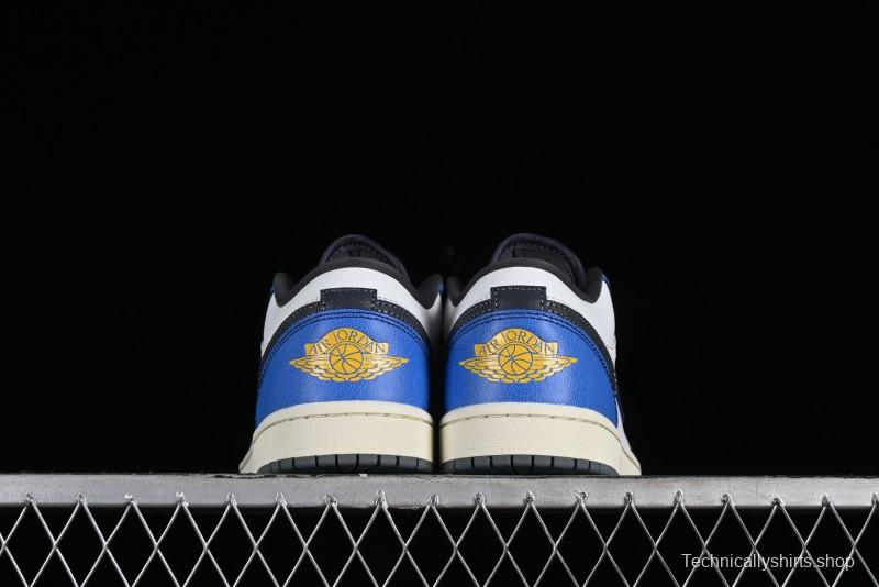 Nike Air Jordan 1 Low Flight Vintage Casual Sneakers with Distressed White-Blue Design - FV8439-104