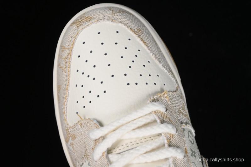 Nike SB Dunk Low LV Collaboration - Beige Swoosh Anniversary High-End Custom Low-Top Casual Skate Shoes - SJ2068-258