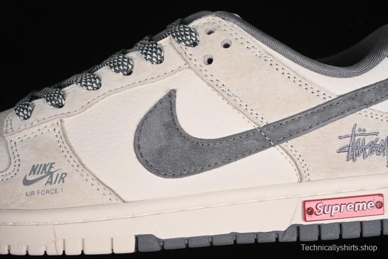 Nike SB Dunk Low x Supreme x Stussy Anniversary Customized Sneakers in Off-White Grey Check - SJ2068-272