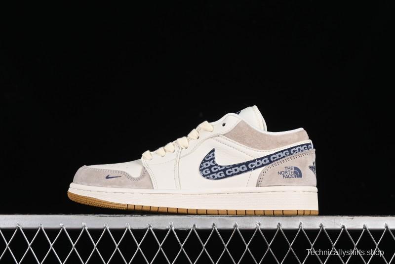 Nike Air Jordan 1 Low AJ1 The North Face Collaboration - White Grey Brown Custom High-End Basketball Shoes - LJ6688-001