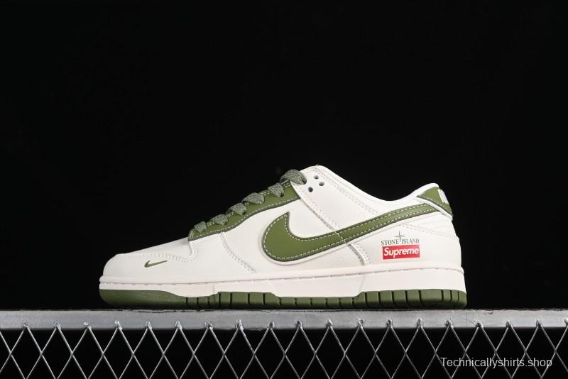 Nike SB Dunk Low x Supreme Stone Island Collaboration Beige Green Starry Sky Anniversary High-End Custom Low-Top Casual Skate Shoes - BB9866-004