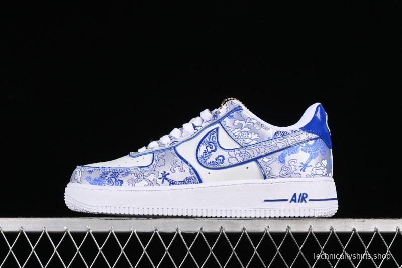 Nike Air Force 1 '07 Low DIY Blue and White Porcelain Dragon Embroidery Casual Sneakers - CW2288-201