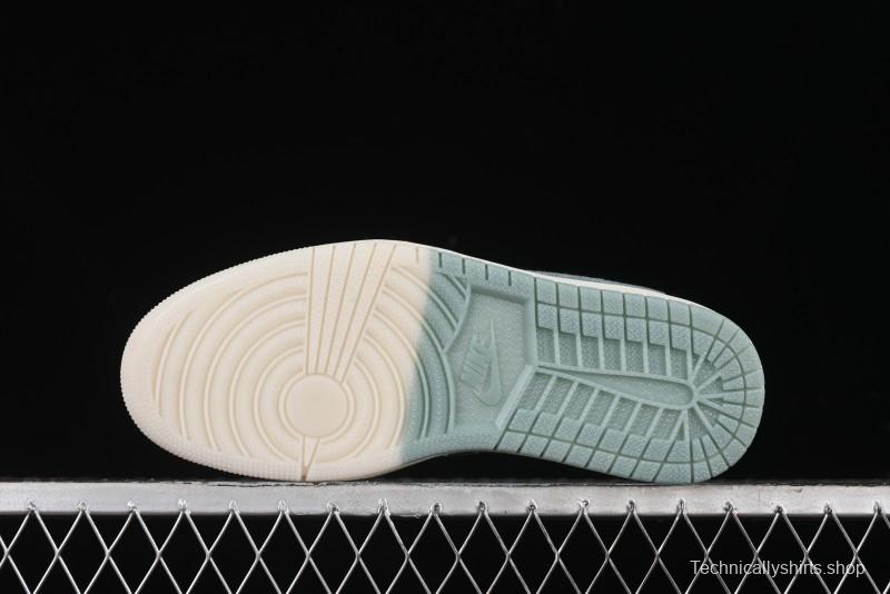 Nike Travis Scott x Fragment Design x Air Jordan 1 Low OG SP AJ1 Supreme Collaboration - Green Canvas Swoosh Low-Top Casual Sneakers - JH6088-706