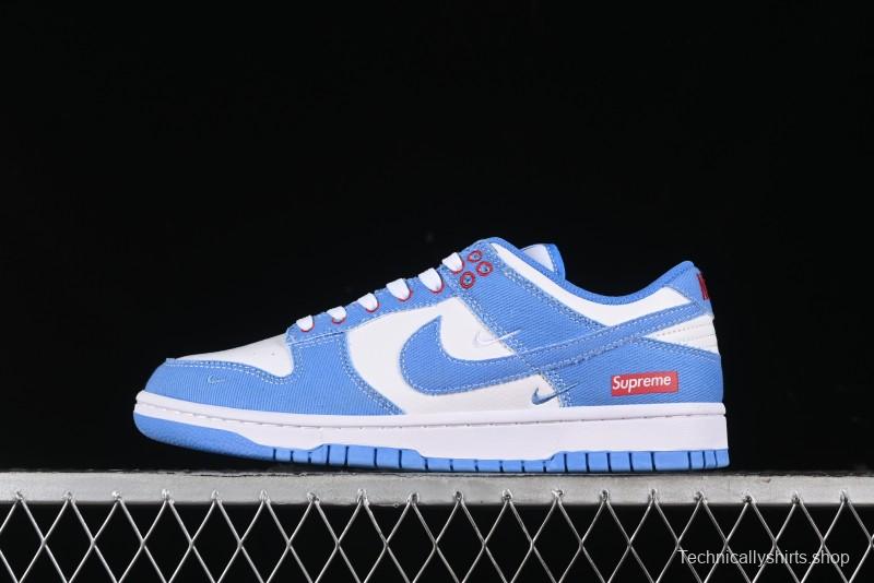 Nike SB Dunk Low Supreme Collaboration - Woven Blue Swoosh Anniversary Custom Low-Top Casual Skate Shoes - KK1888-015