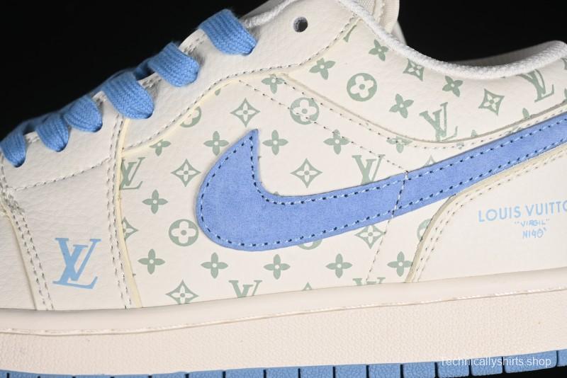Nike Air Jordan 1 Low LV Collaboration - Light Blue Print Retro Basketball Shoes - WG8850-008