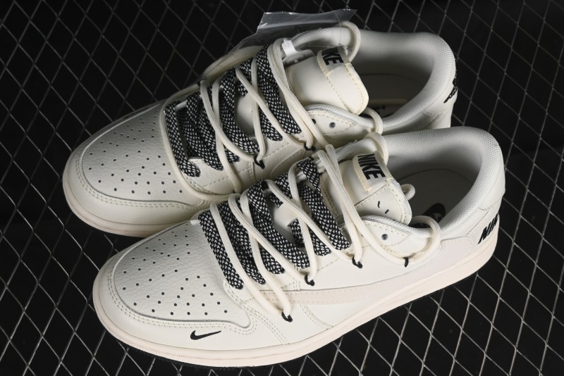 Nike Travis Scott x Fragment Design x Air Jordan 1 Low OG SP AJ1 Black Logo Drawstring Low-Top Casual Sneakers - SJ0086-135