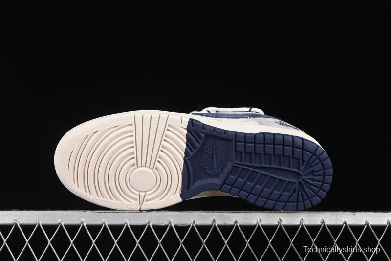 Nike SB Dunk Low Stussy Collaboration - Lace-Up Off White Navy Swoosh Anniversary High-End Custom Low-Top Casual Sneakers - SJ2068-308