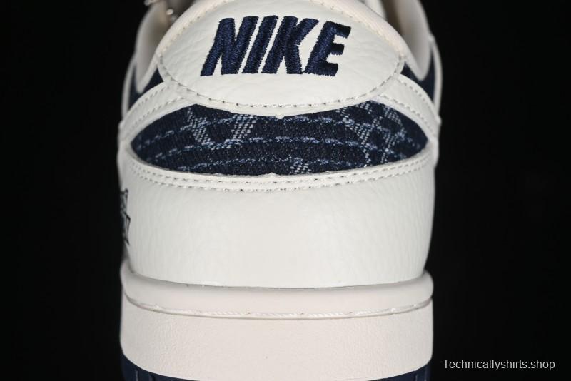 Nike SB Dunk Low LV Collaboration - Light Blue Denim Print Anniversary High-End Custom Low-Top Casual Skate Shoes - XB3802-359