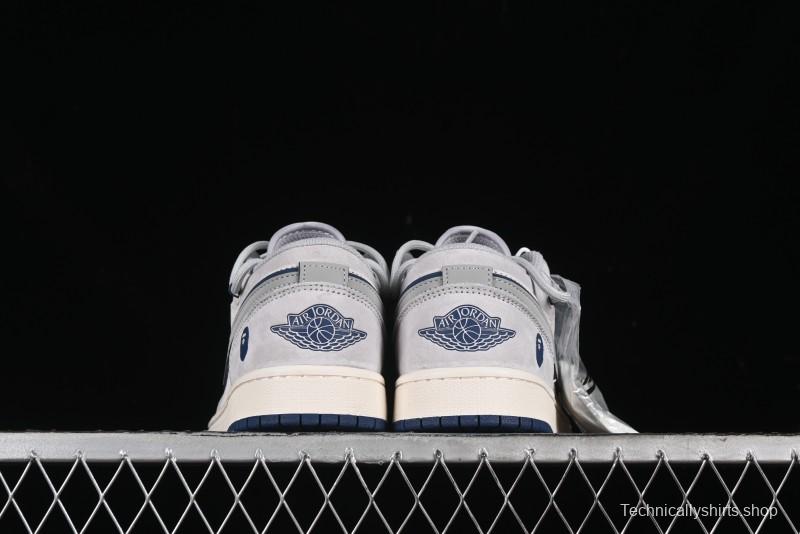 Nike Air Jordan 1 Low AJ1 Bape Collaboration - Grey Blue Retro Basketball Shoes with Custom Laces - SJ9950-019