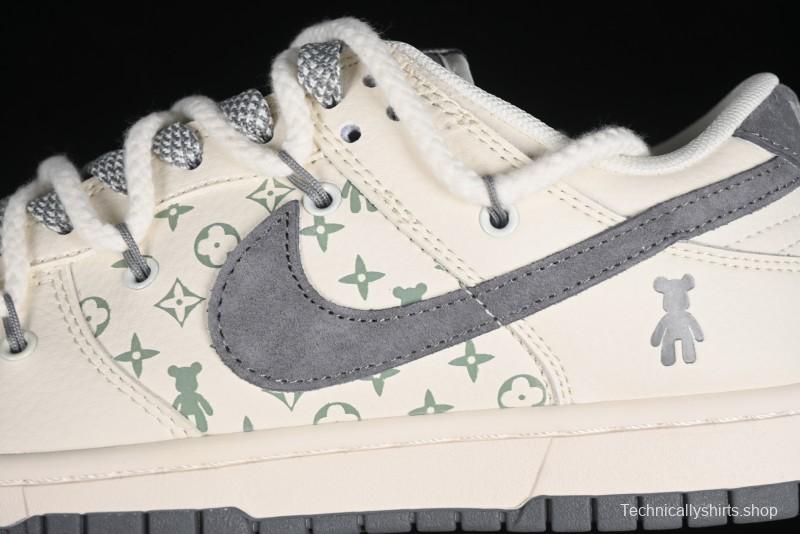 Nike SB Dunk Low Violent Bear Series - Lace-Up Beige with Grey Check - Anniversary Custom Edition Low-Top Casual Skate Shoes - SJ2068-289
