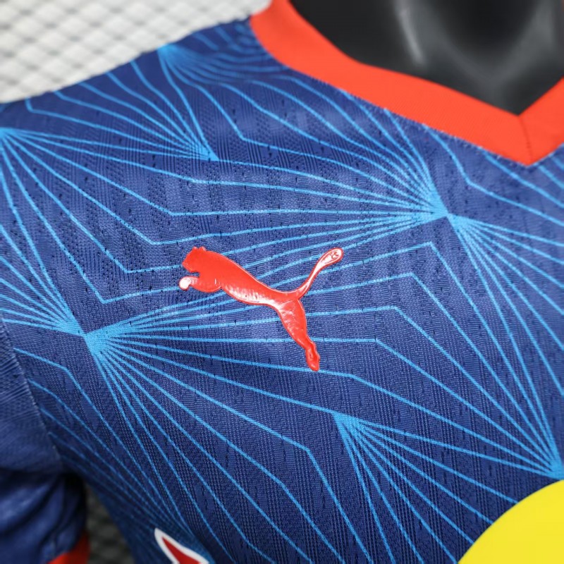 Player Version 25/26 RB Bragantino Blue with Geometric Pattern and Red Bull Logo Jersey