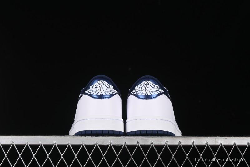 Nike Air Jordan 1 Low 85 Retro Sneakers in White with Metallic Blue Swoosh - FB9933-141