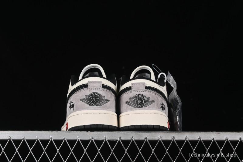 Nike Air Jordan 1 Low Stussy Collaboration - Grey Black Red Label Retro Basketball Shoes - SJ9950-034