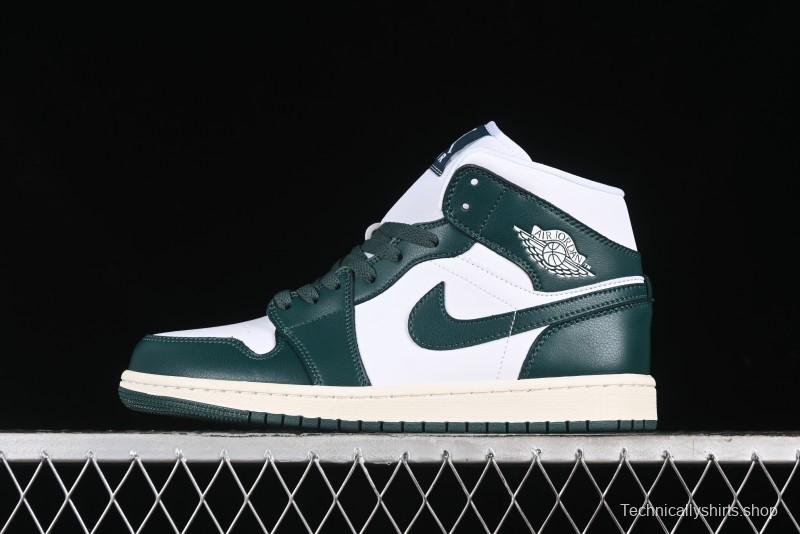 Nike Air Jordan 1 Mid Basketball Shoes in White/Oxidized Green - BQ6472-133