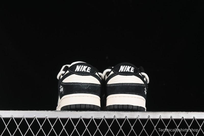 Nike SB Dunk Low Stussy Collaboration - White Embroidery Black Swoosh Anniversary Custom Low-Top Casual Sneakers - SJ2068-311