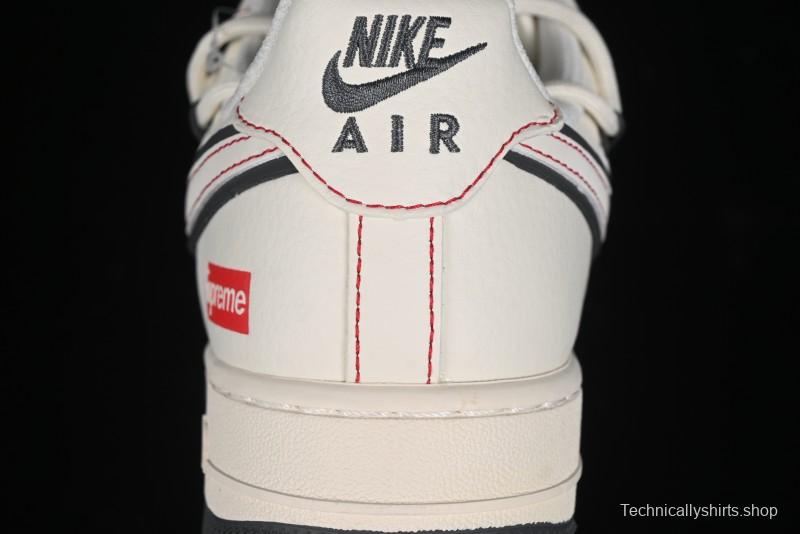Nike Air Force 1 '07 Low Supreme Collaboration - Red Stitch Grey Sole Casual Sneakers - SJ1198-600