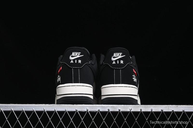 Nike Air Force 1 '07 Low Stussy Collaboration - Black White Double Swoosh Red Tag Low-Top Casual Sneakers - SJ6698-012