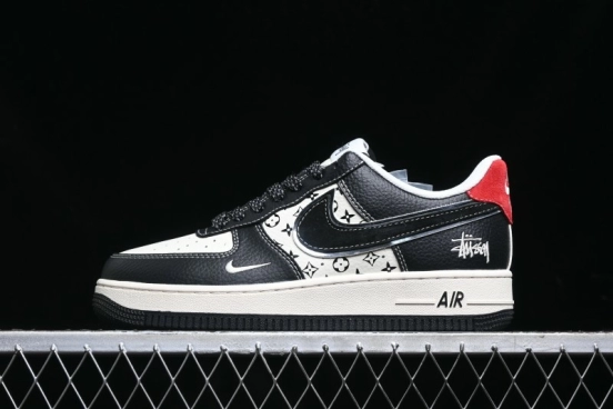 Nike Air Force 1 '07 Low Stussy Collaboration - Beige Black Pattern Red Outsole Low Top Casual Sneakers - XZ6188-339