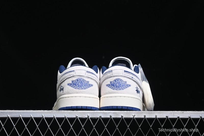 Nike Air Jordan 1 Low Stussy Collaboration - Premium Custom Retro Basketball Shoes with Blue-Grey Accents - DM9188-006